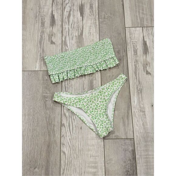 Lime green, cheetah, two-piece bikini, swimsuit, size S - Picture 1 of 11